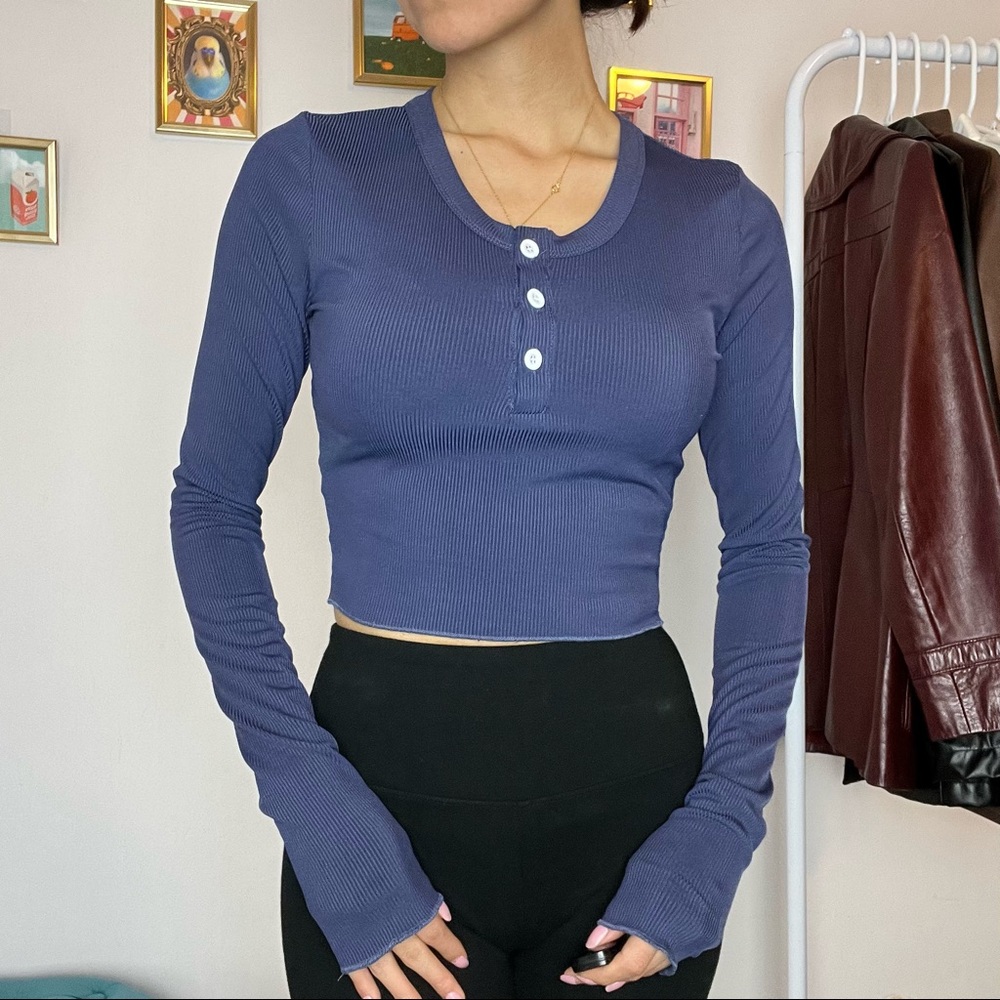 SHEIN Navy Blue Button Crop Top